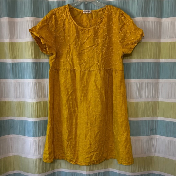 Terzo Millennio Yellow Linen Dress Boho Lagenlook Sz XL - Picture 9 of 9
